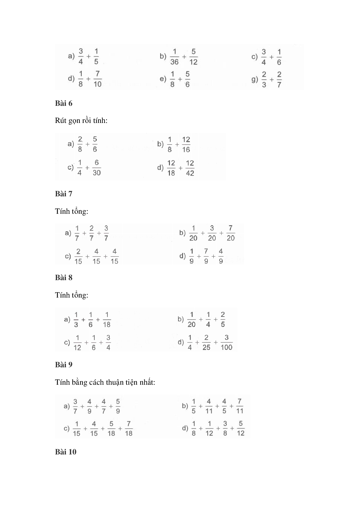 60 Bài tập về Phép cộng phân số (có đáp án năm 2024) - Toán lớp 4 (trang 2)