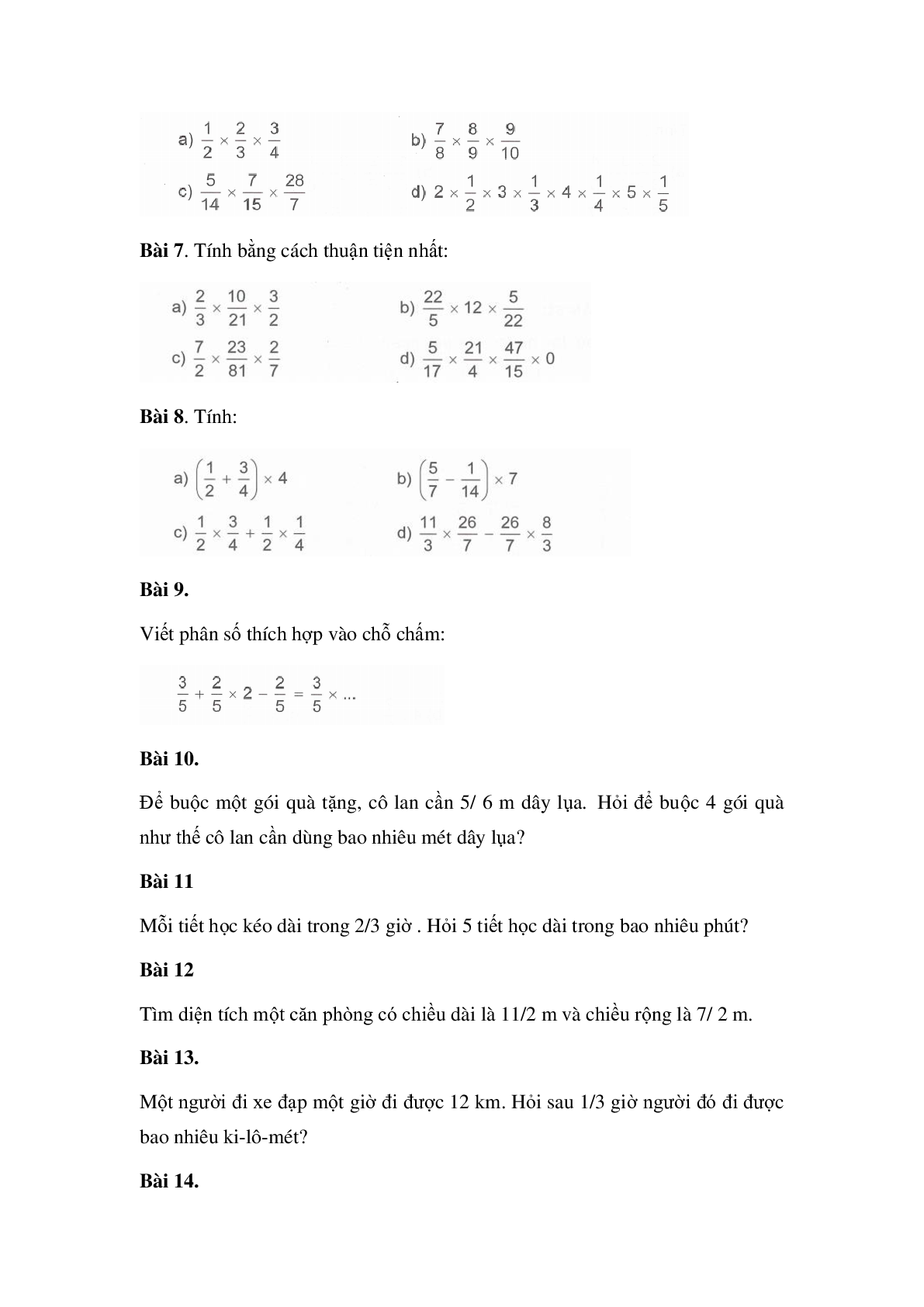 60 Bài tập về Phép nhân phân số (có đáp án năm 2024) - Toán lớp 4 (trang 2)