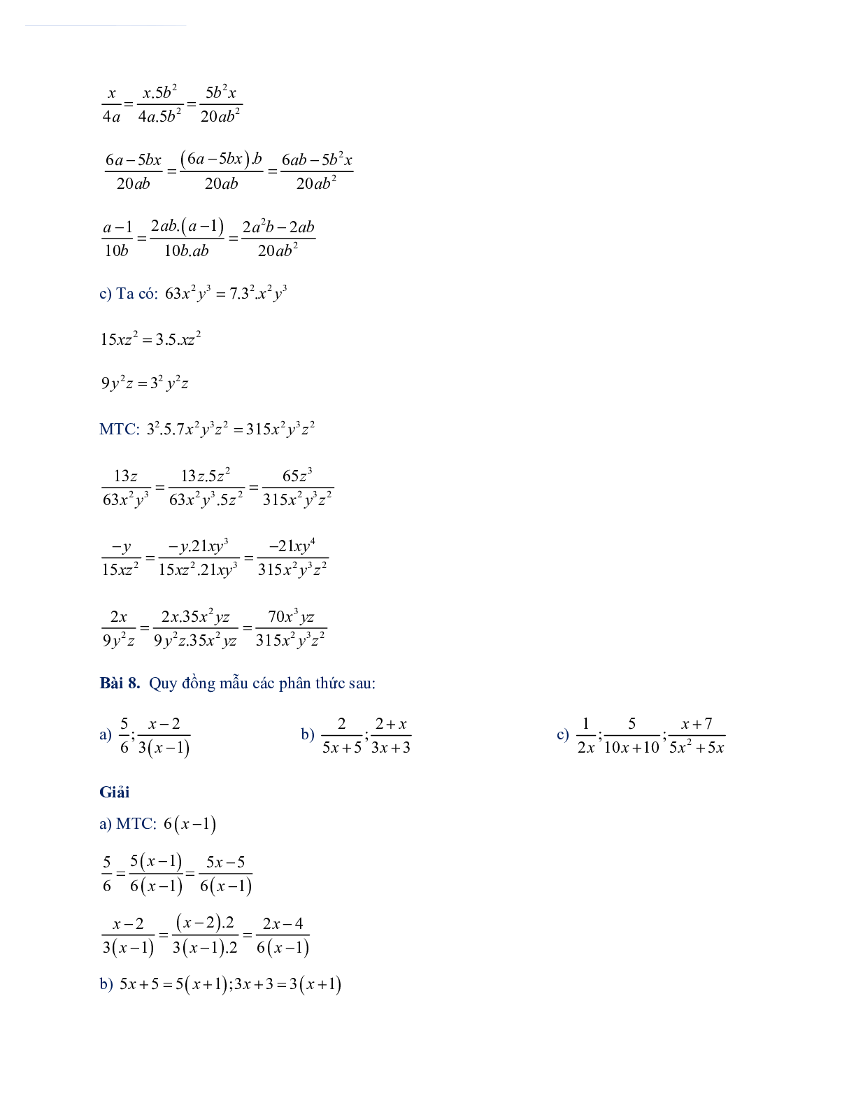 60 Bài tập về Quy đồng mẫu thức nhiều phân thức (có đáp án năm 2023) - Toán 8 (trang 6)
