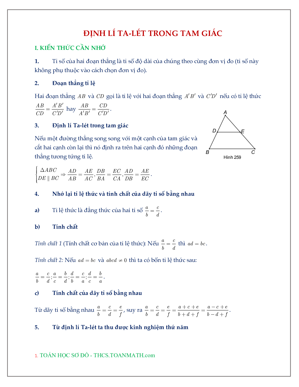 60 Bài tập về Định lí Ta-let trong tam giác (có đáp án năm 2023) - Toán 8 (trang 1)
