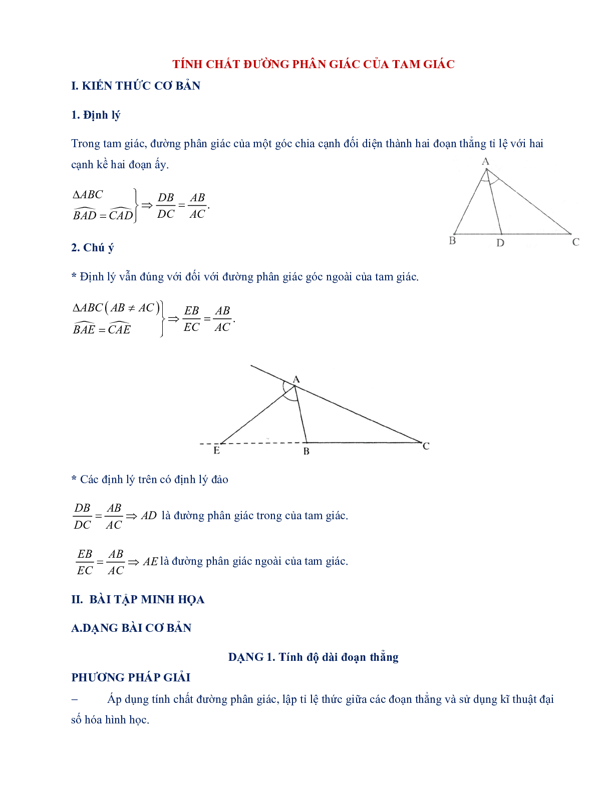 60 Bài tập về Tính chất đường phân giác của tam giác (có đáp án năm 2023) - Toán 8 (trang 1)