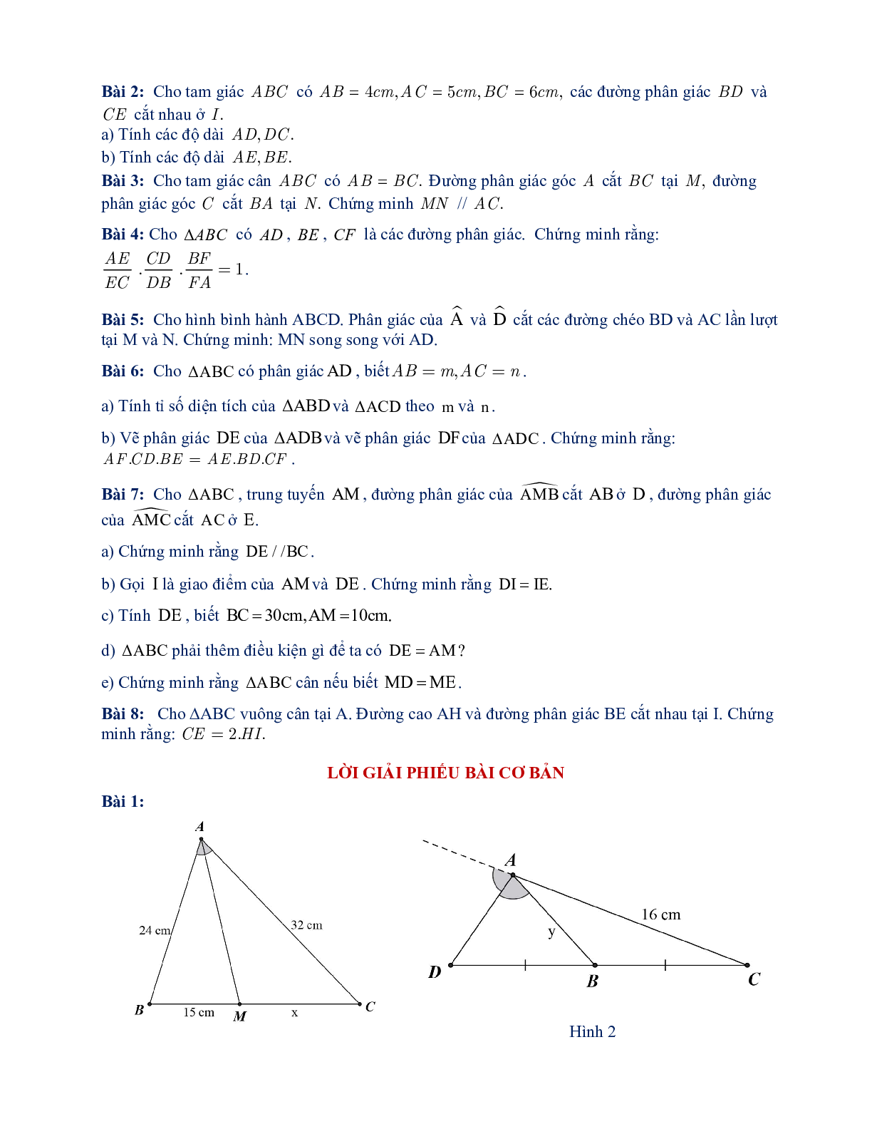 60 Bài tập về Tính chất đường phân giác của tam giác (có đáp án năm 2023) - Toán 8 (trang 5)