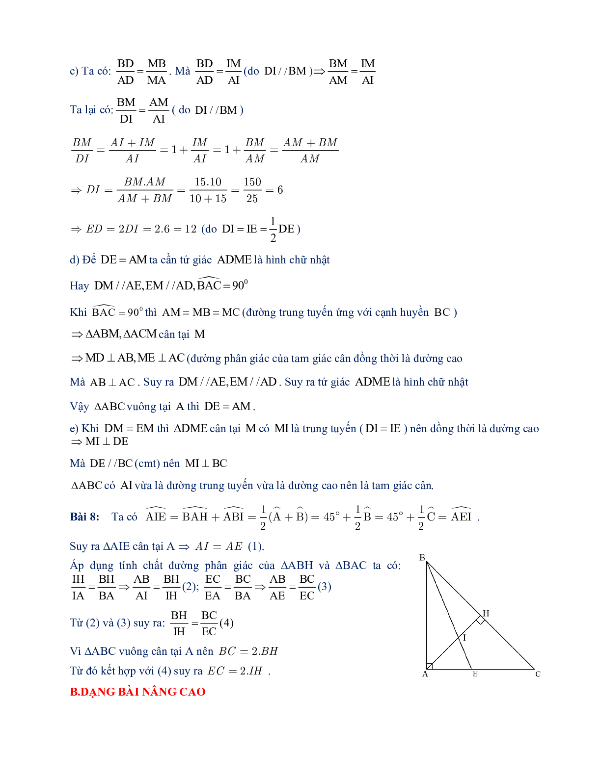 60 Bài tập về Tính chất đường phân giác của tam giác (có đáp án năm 2023) - Toán 8 (trang 8)