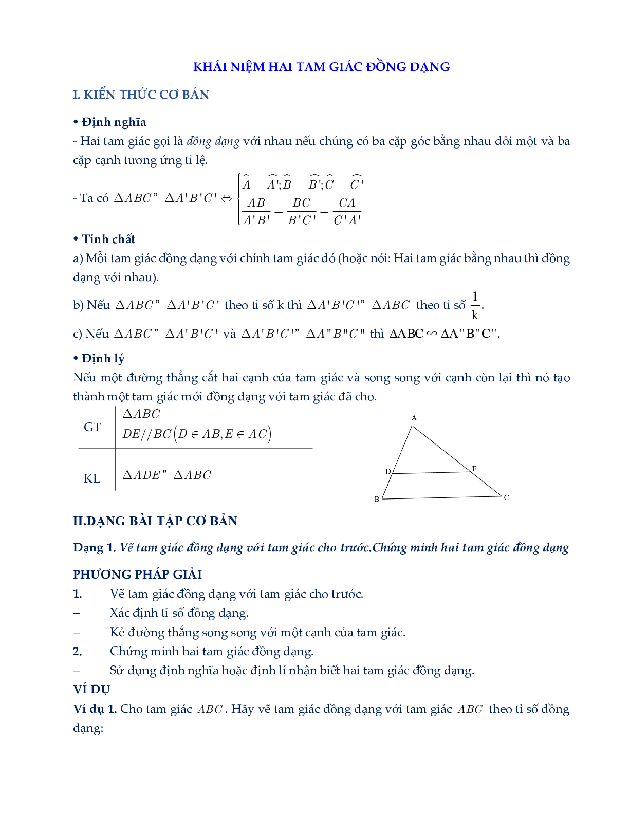 60 Bài tập về Khái niệm tam giác đồng dạng (có đáp án năm 2024) - Toán 8 (trang 1)