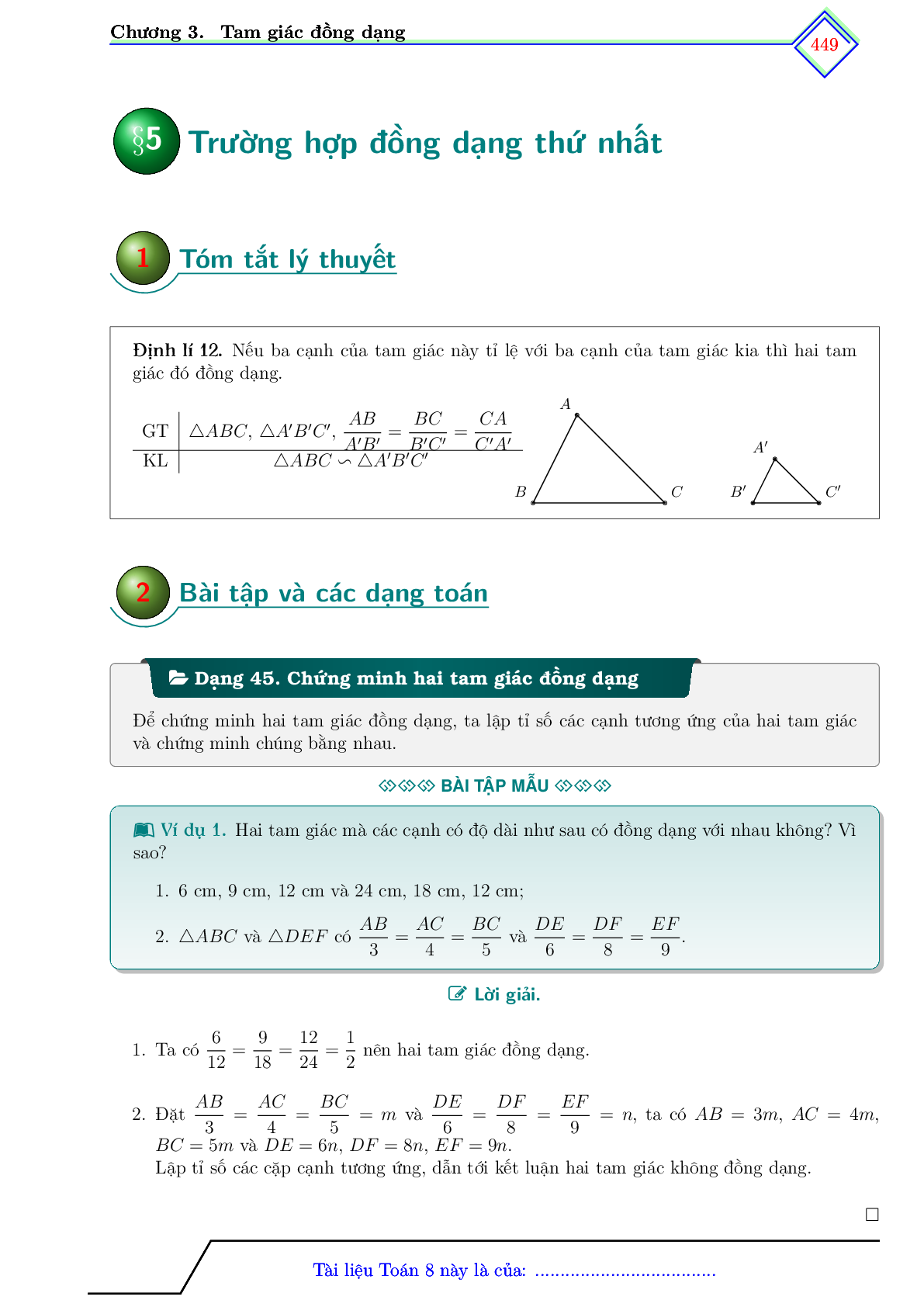 60 Bài tập về trường hợp đồng dạng thứ nhất trong tam giác (có đáp án năm 2024) - Toán 8 (trang 1)