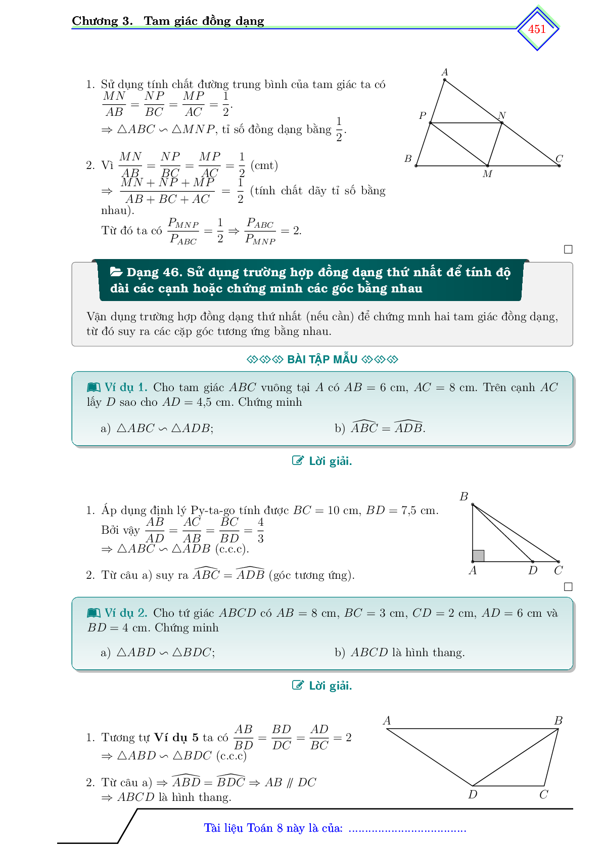 60 Bài tập về trường hợp đồng dạng thứ nhất trong tam giác (có đáp án năm 2024) - Toán 8 (trang 3)
