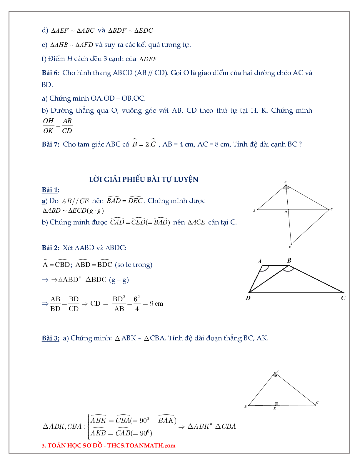 60 Bài tập về trường hợp đồng dạng thứ ba trong tam giác (có đáp án năm 2024) - Toán 8 (trang 3)