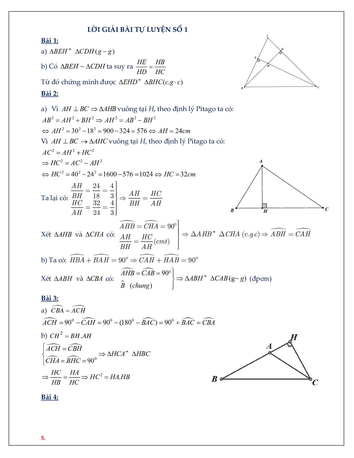 60 Bài tập về các trường hợp đồng dạng của tam giác vuông (có đáp án năm 2024) - Toán 8 (trang 5)