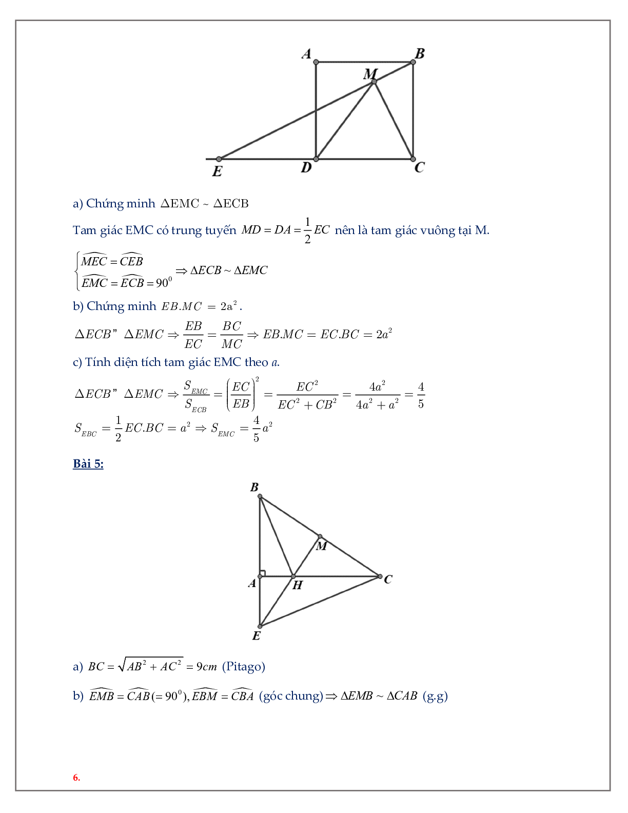 60 Bài tập về các trường hợp đồng dạng của tam giác vuông (có đáp án năm 2024) - Toán 8 (trang 6)