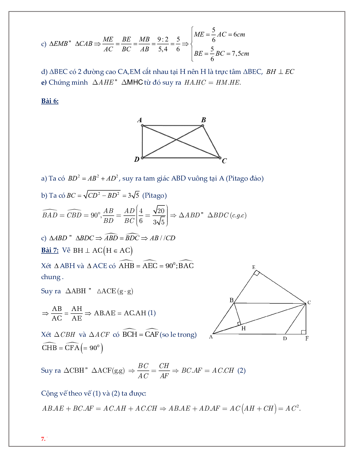 60 Bài tập về các trường hợp đồng dạng của tam giác vuông (có đáp án năm 2024) - Toán 8 (trang 7)