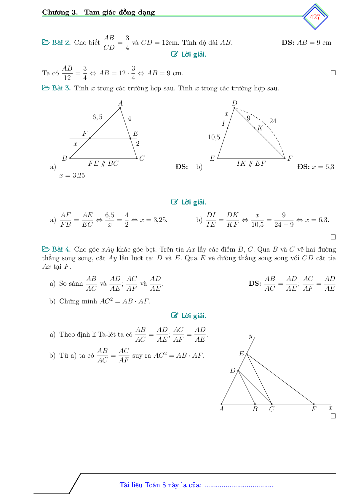 300 Bài tập Toán 8 chương 3: Tam giác đồng dạng (có đáp án năm 2024) (trang 6)