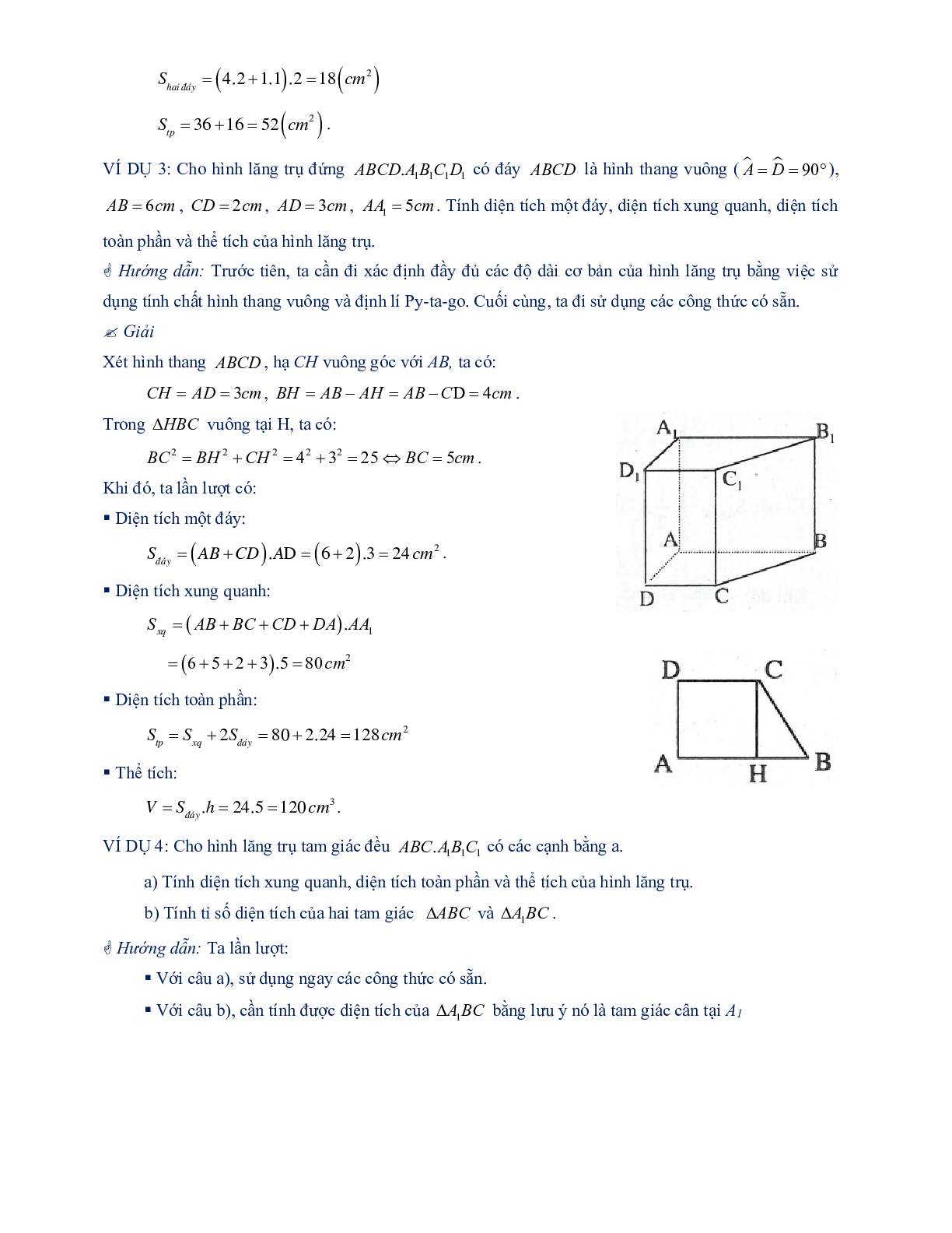 60 Bài tập về diện tích xung quanh của hình lăng trụ. Thể tích của hình lăng trụ (có đáp án năm 2024) (trang 3)