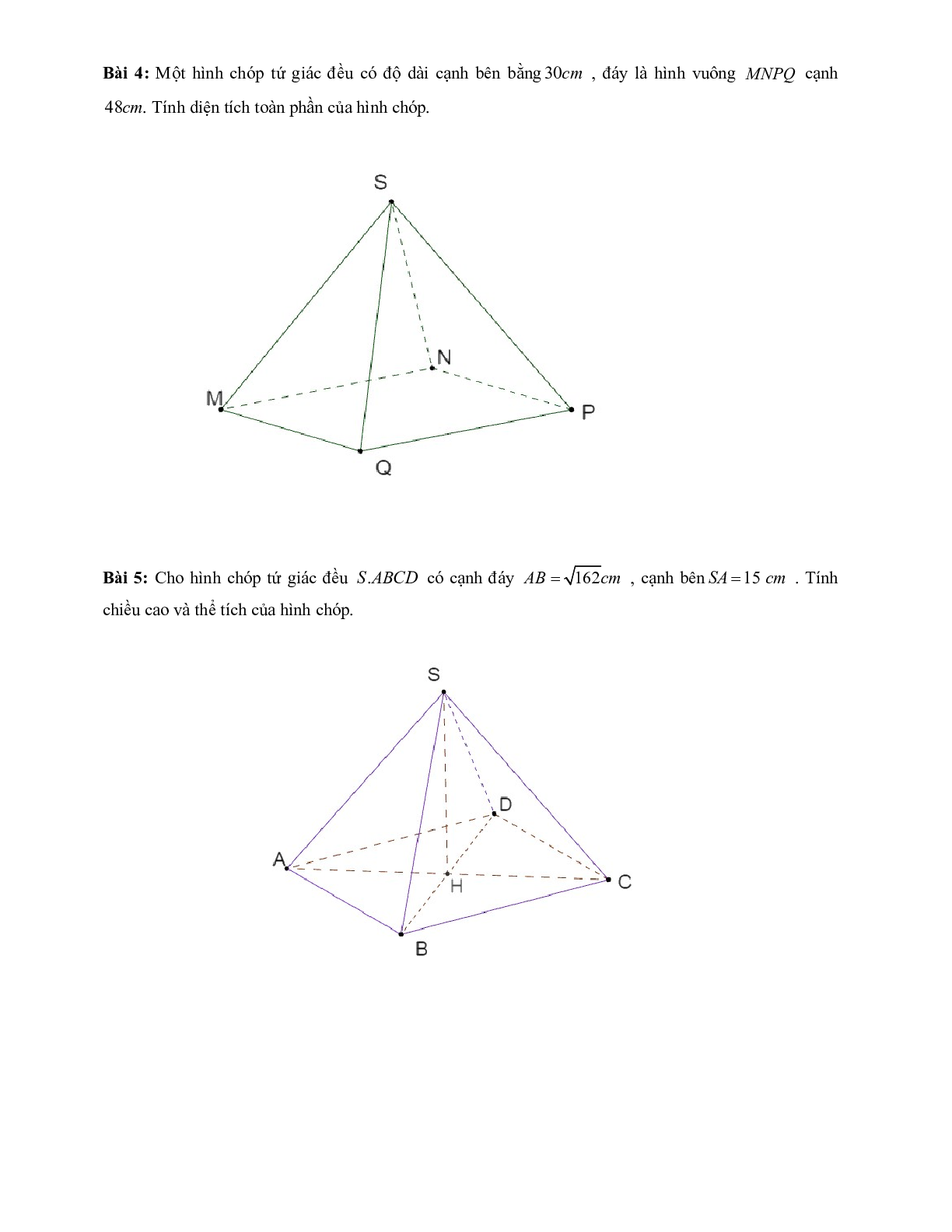 60 Bài tập về hình chóp đều và hình chóp cụt đều (có đáp án năm 2024) - Toán 8 (trang 5)
