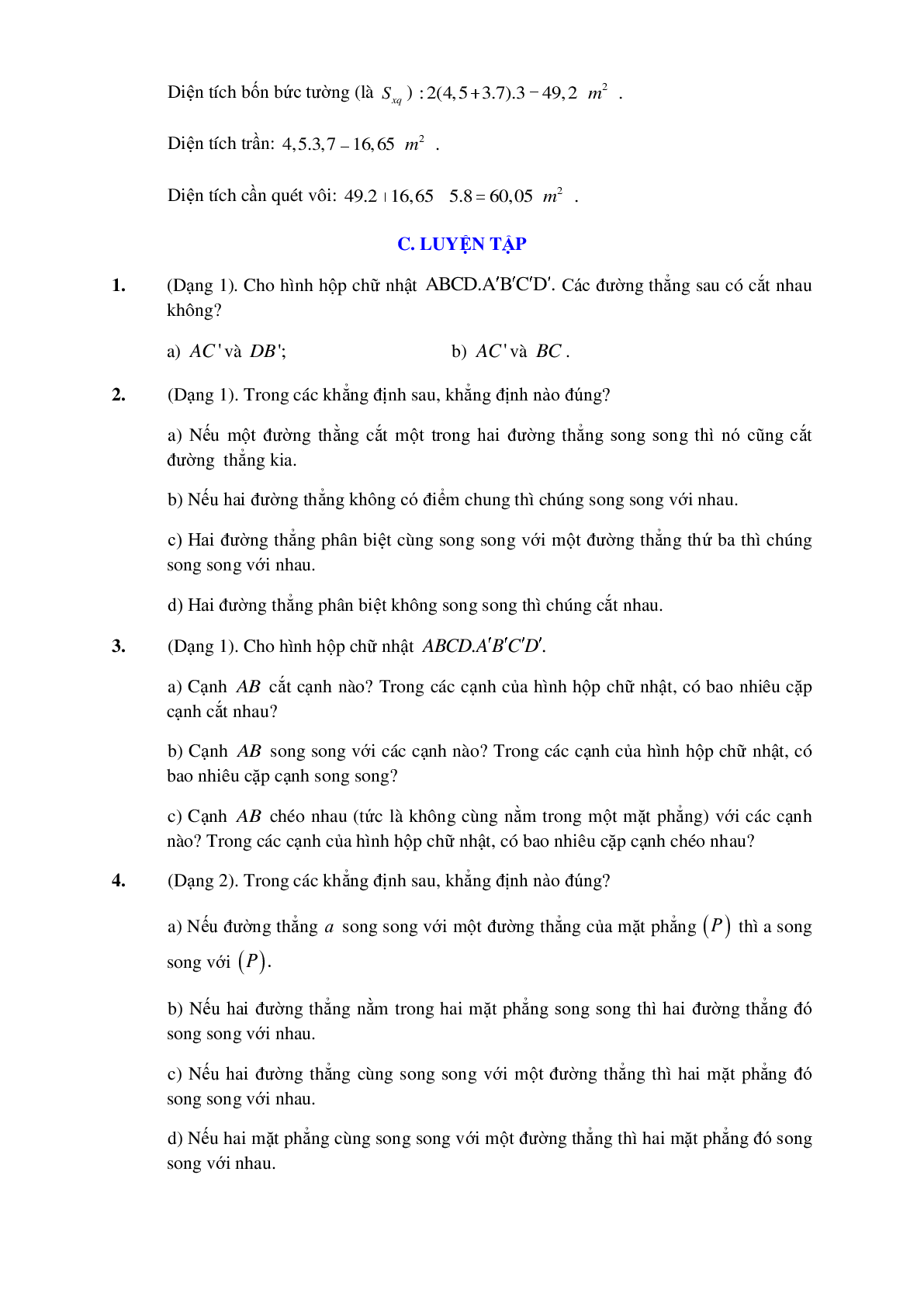 300 Bài tập Toán 8 chương 4: Hình lăng trụ đứng. Hình chóp đều (có đáp án năm 2024) (trang 8)