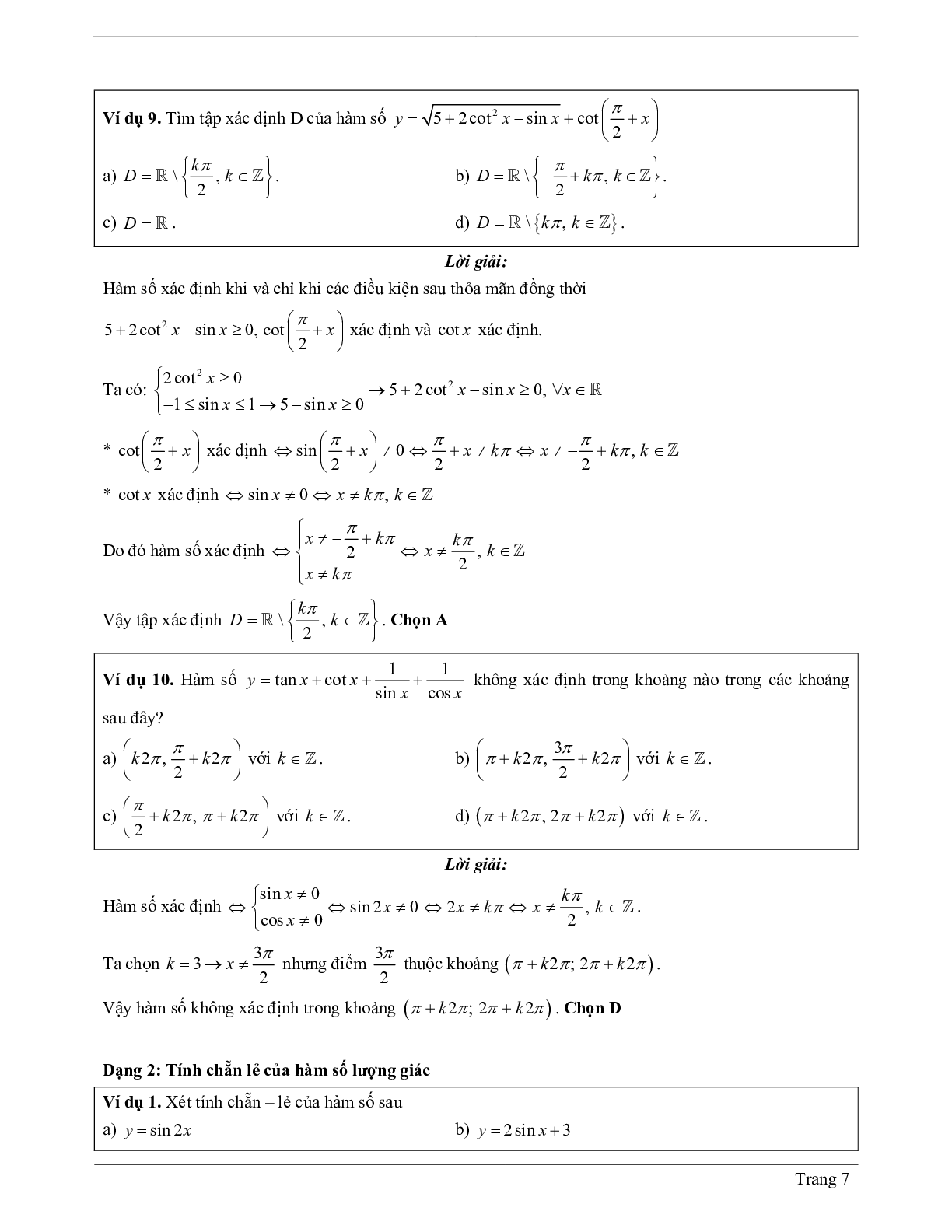 150 Bài tập về hàm số lượng giác (có đáp án năm 2024) - Toán 11 (trang 7)