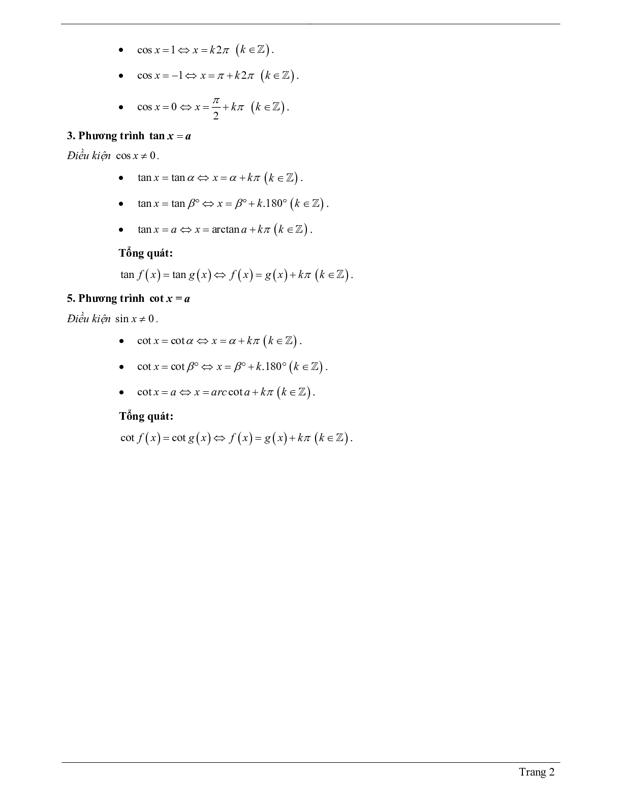 100 Bài tập về phương trình lượng giác cơ bản (có đáp án năm 2023) - Toán 11 (trang 2)