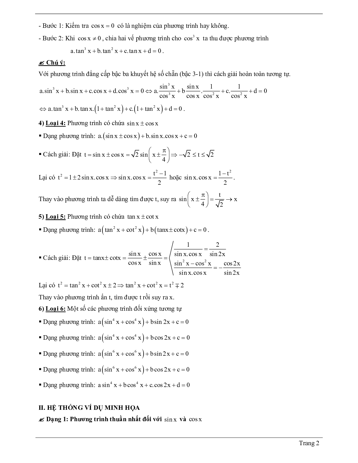 70 Bài tập về một số phương trình lượng giác thường gặp (có đáp án năm 2024) - Toán 11 (trang 2)