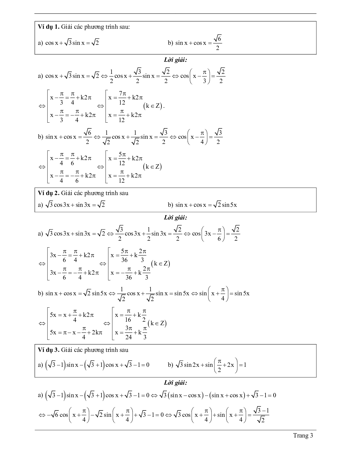 70 Bài tập về một số phương trình lượng giác thường gặp (có đáp án năm 2024) - Toán 11 (trang 3)