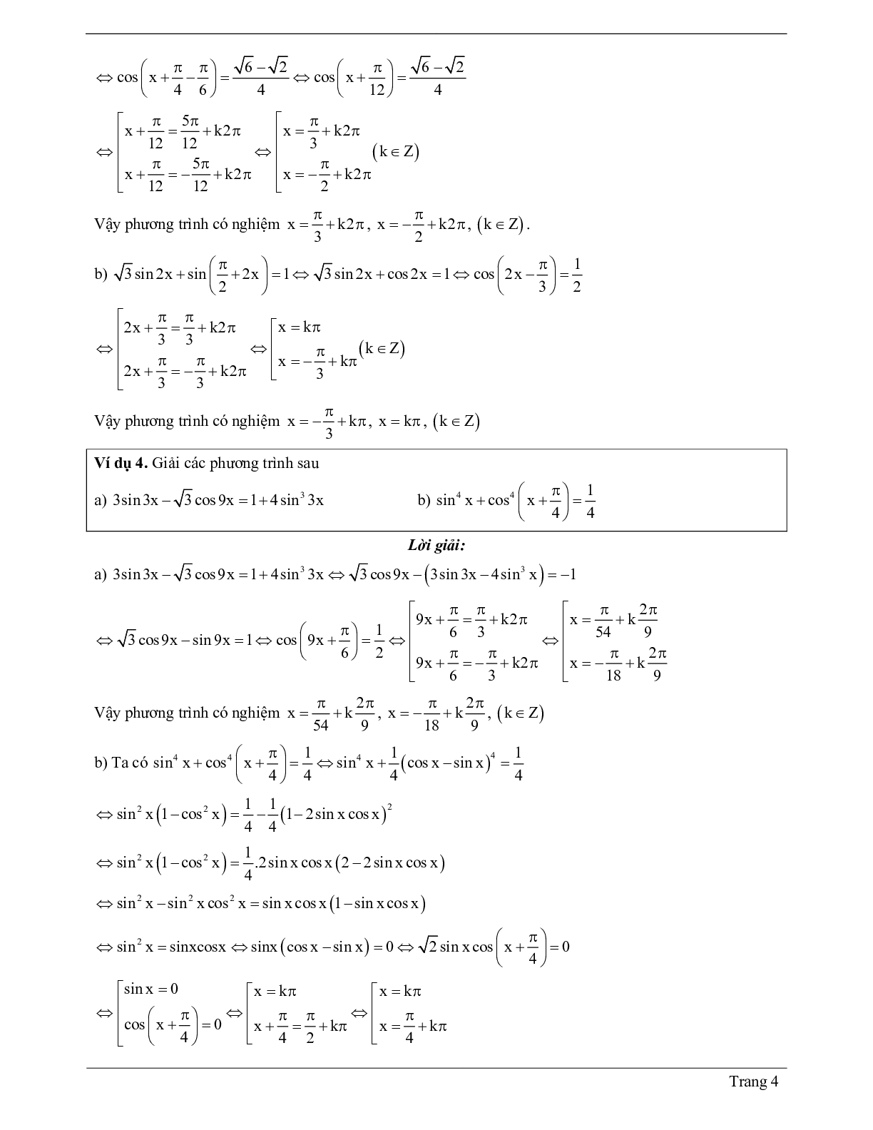 70 Bài tập về một số phương trình lượng giác thường gặp (có đáp án năm 2024) - Toán 11 (trang 4)