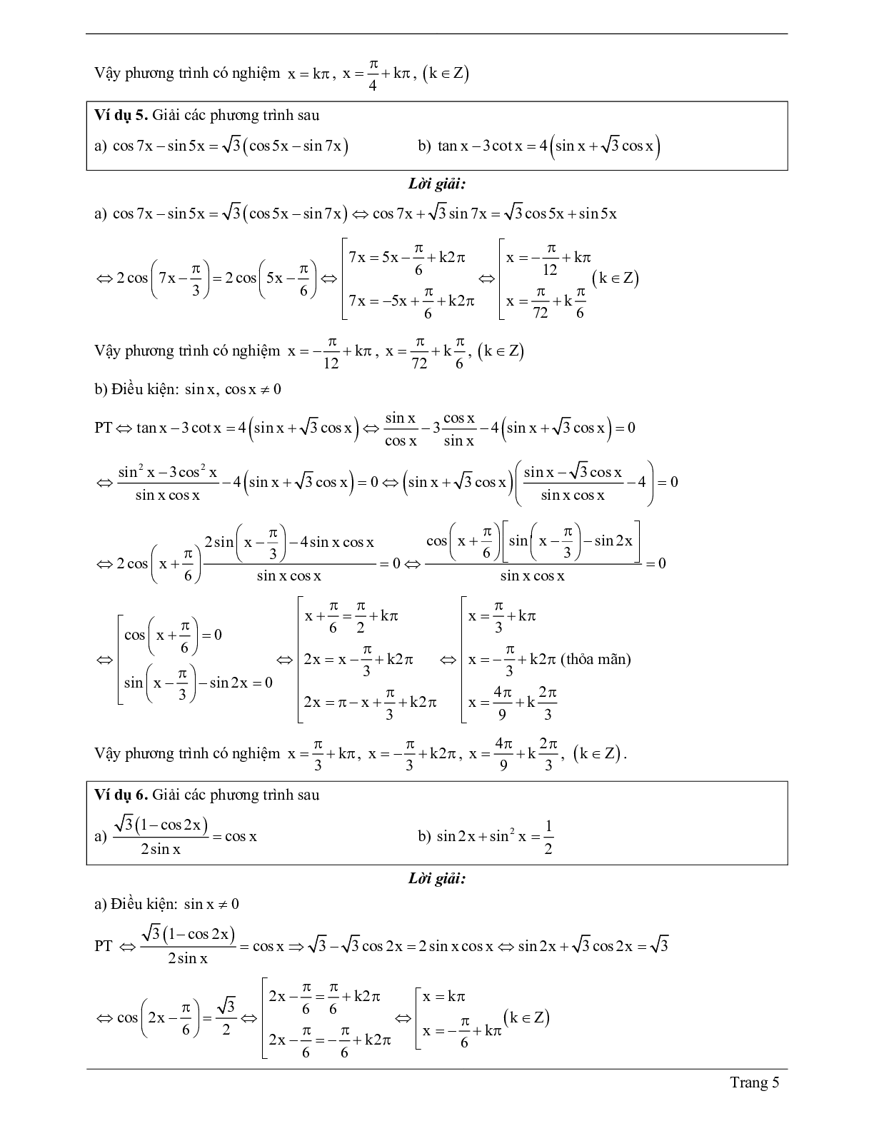 70 Bài tập về một số phương trình lượng giác thường gặp (có đáp án năm 2024) - Toán 11 (trang 5)