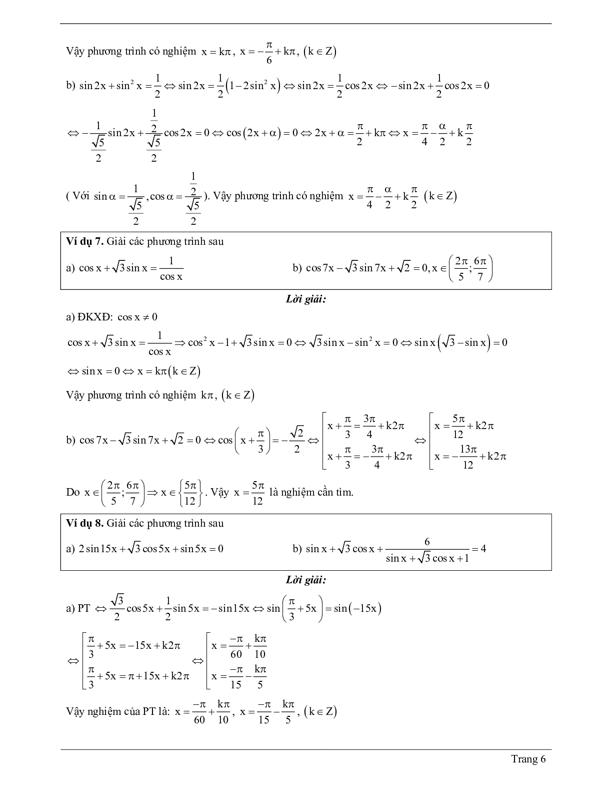 70 Bài tập về một số phương trình lượng giác thường gặp (có đáp án năm 2024) - Toán 11 (trang 6)
