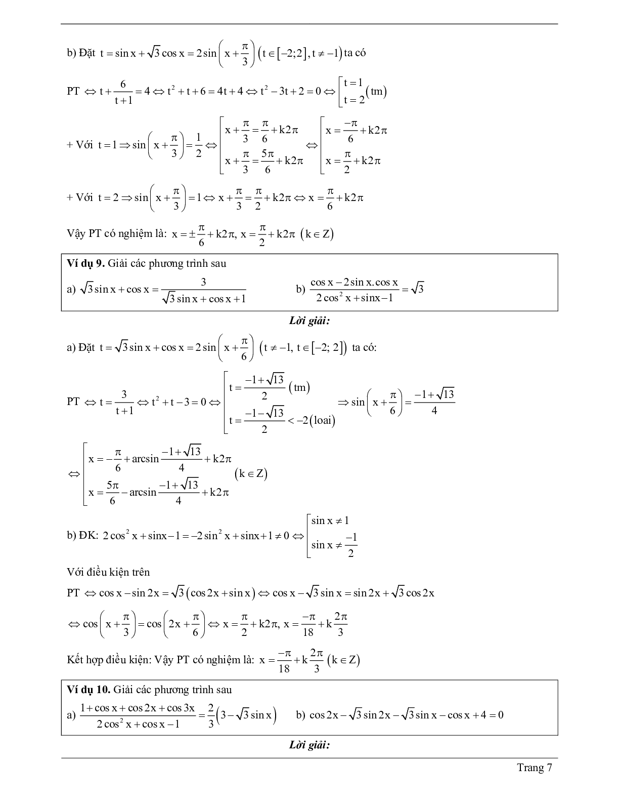70 Bài tập về một số phương trình lượng giác thường gặp (có đáp án năm 2024) - Toán 11 (trang 7)
