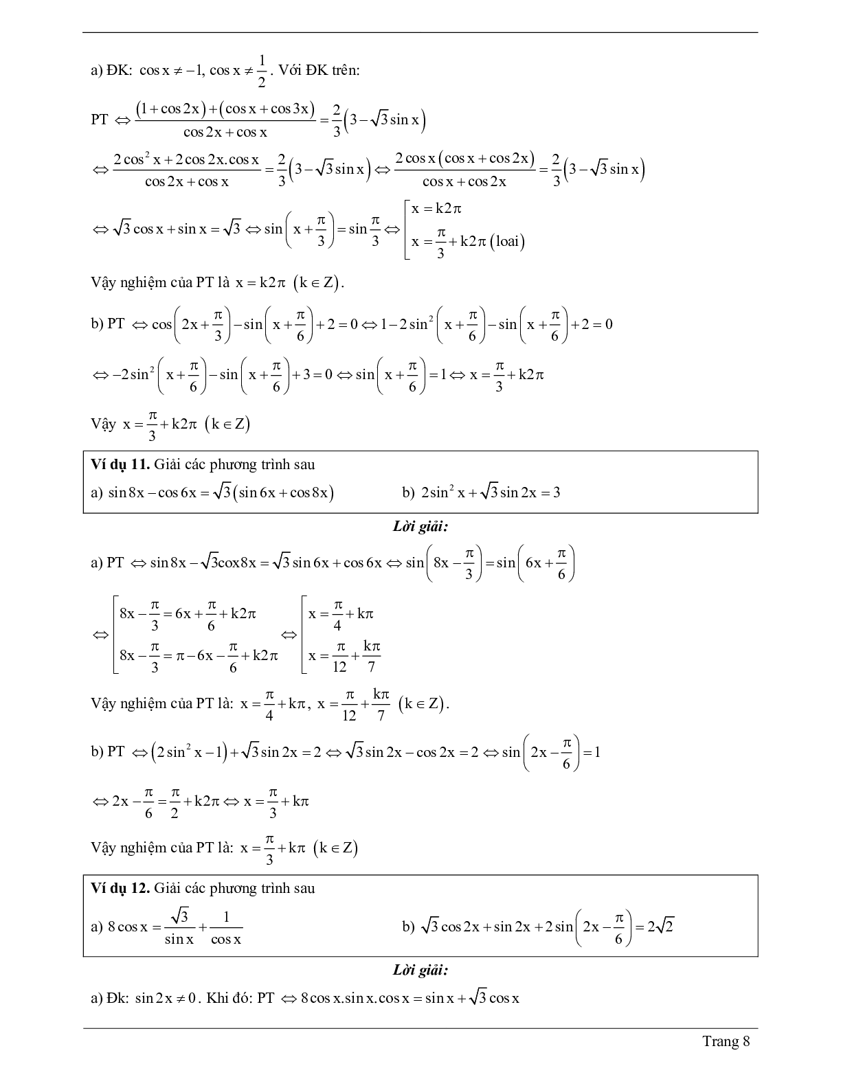 70 Bài tập về một số phương trình lượng giác thường gặp (có đáp án năm 2024) - Toán 11 (trang 8)