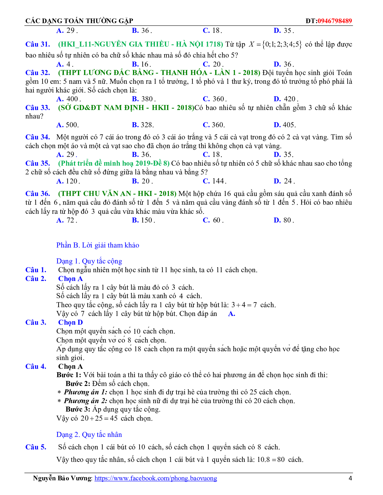 300 Bài tập về quy tắc đếm (có đáp án năm 2023) - Toán 11 (trang 4)
