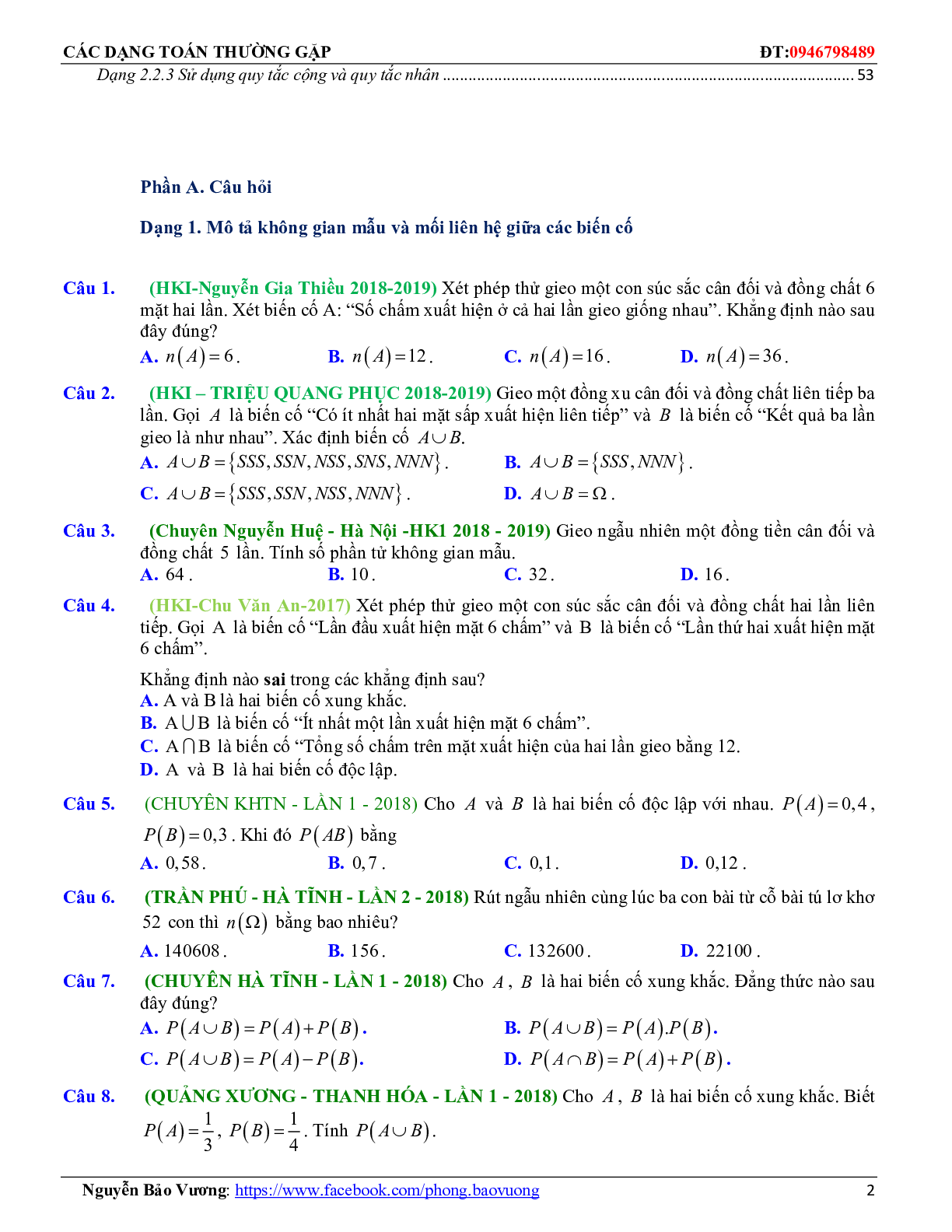 175 Bài tập về xác suất của biến cố (có đáp án năm 2023) - Toán 11 (trang 2)