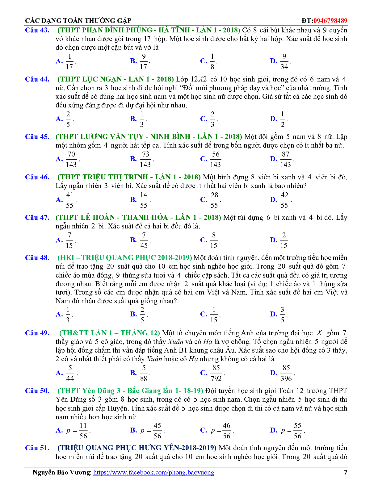 175 Bài tập về xác suất của biến cố (có đáp án năm 2023) - Toán 11 (trang 7)
