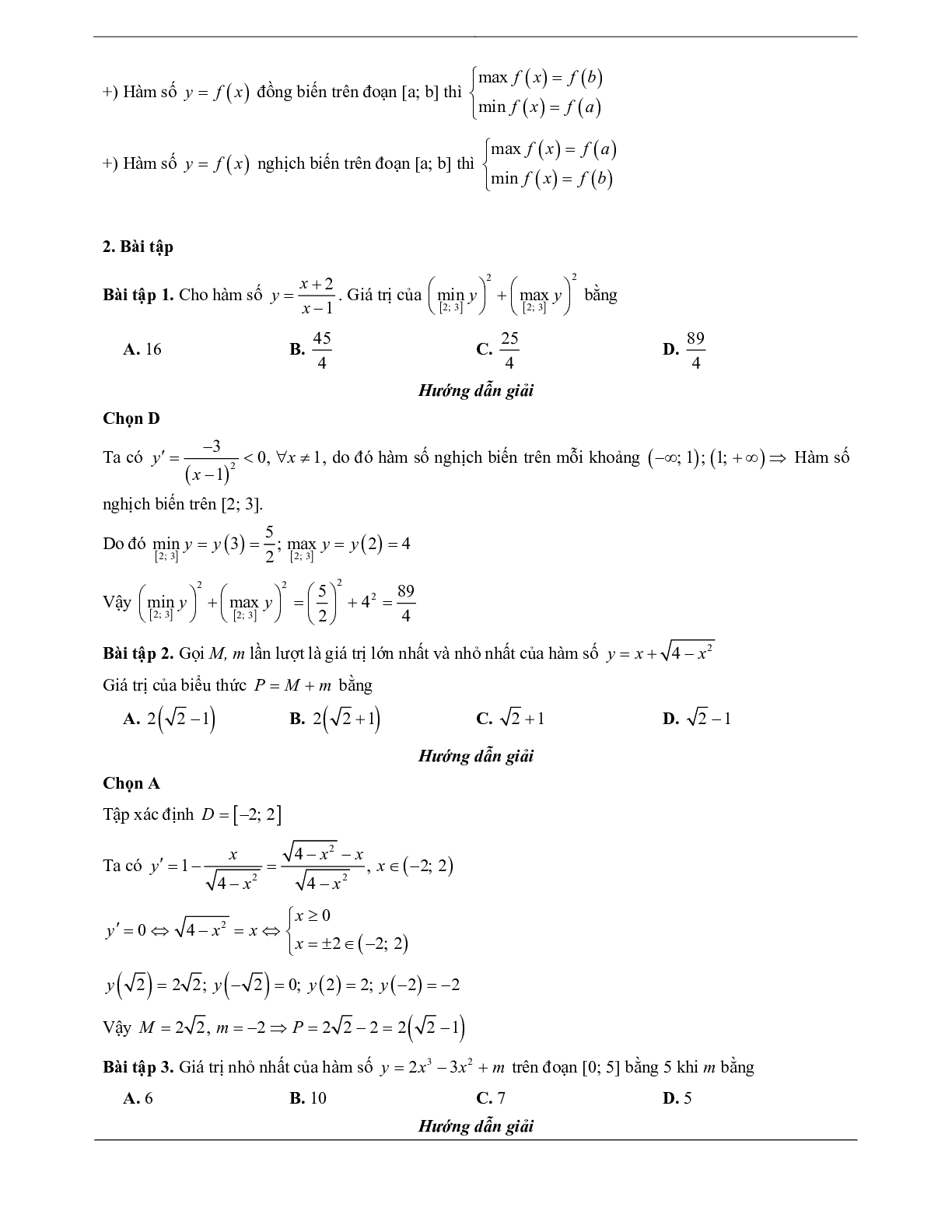 60 Bài tập về Giá trị lớn nhất và giá trị nhỏ nhất của hàm số (có đáp án năm 2024) - Toán 12 (trang 5)