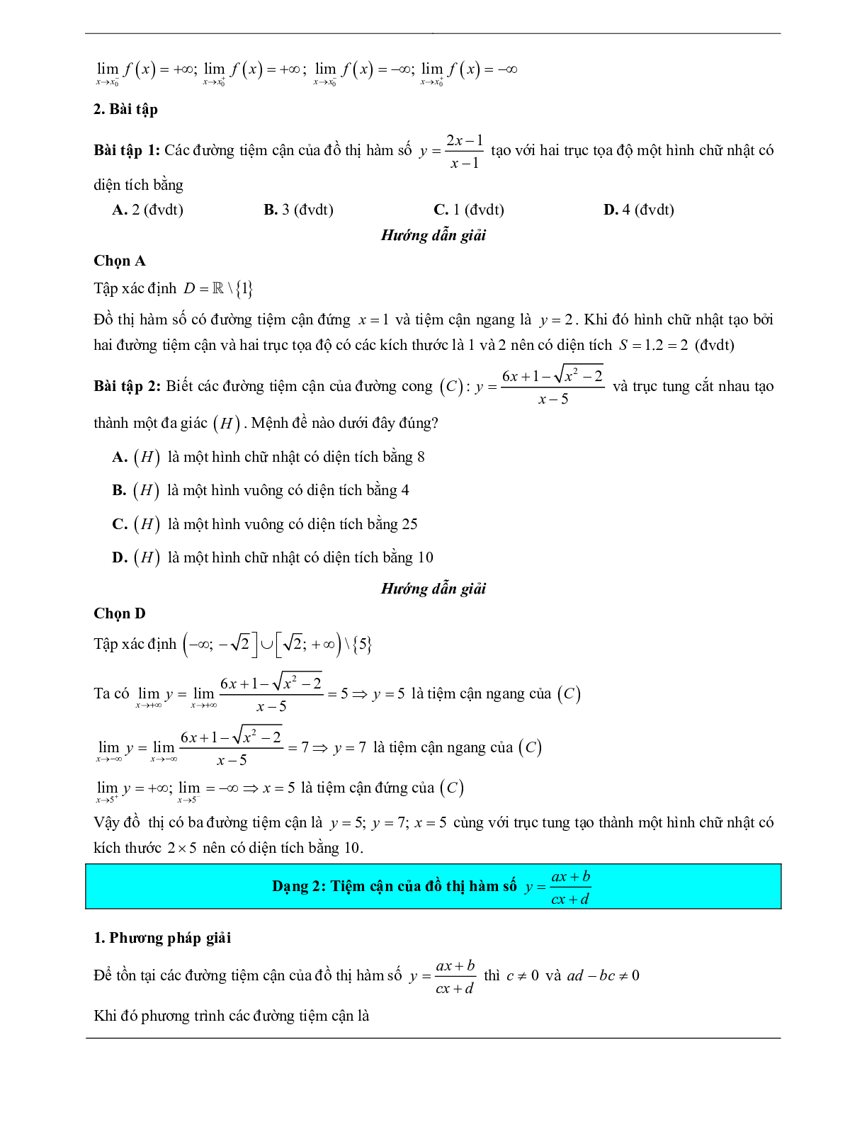 60 Bài tập về Đường tiệm cận (có đáp án năm 2024) (trang 2)