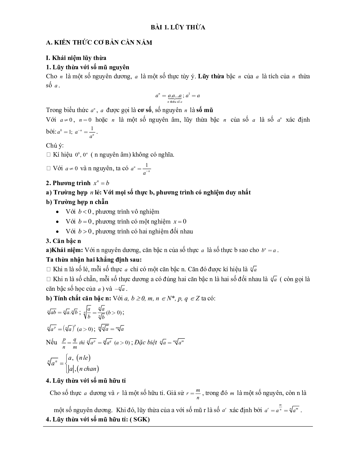 60 Bài tập về Hàm số lũy thừa (có đáp án năm 2024) - Toán 12 (trang 1)