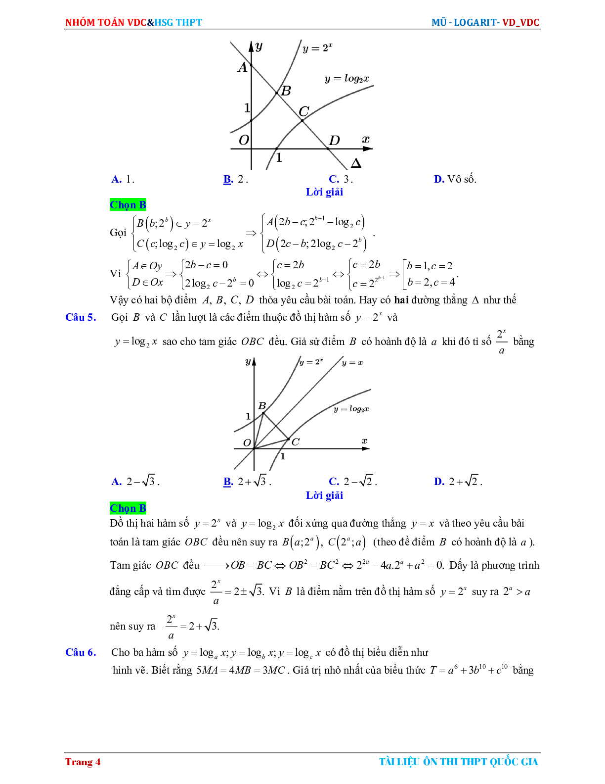 60 Bài tập về Hàm số mũ, Hàm số logarit (2024) có đáp án - Toán 12 (trang 4)
