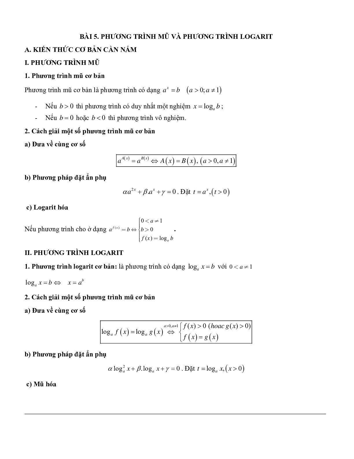 60 Bài tập về Phương trình mũ và phương trình logarit (có đáp án năm 2024) (trang 1)