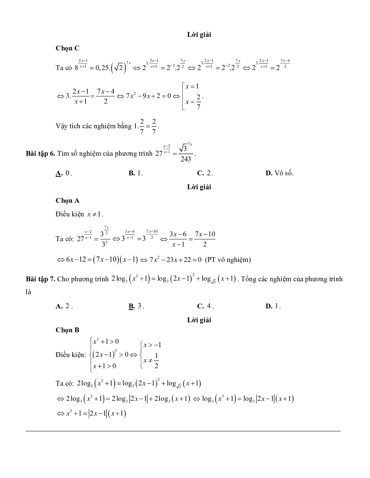 60 Bài tập về Phương trình mũ và phương trình logarit (có đáp án năm 2024) (trang 5)
