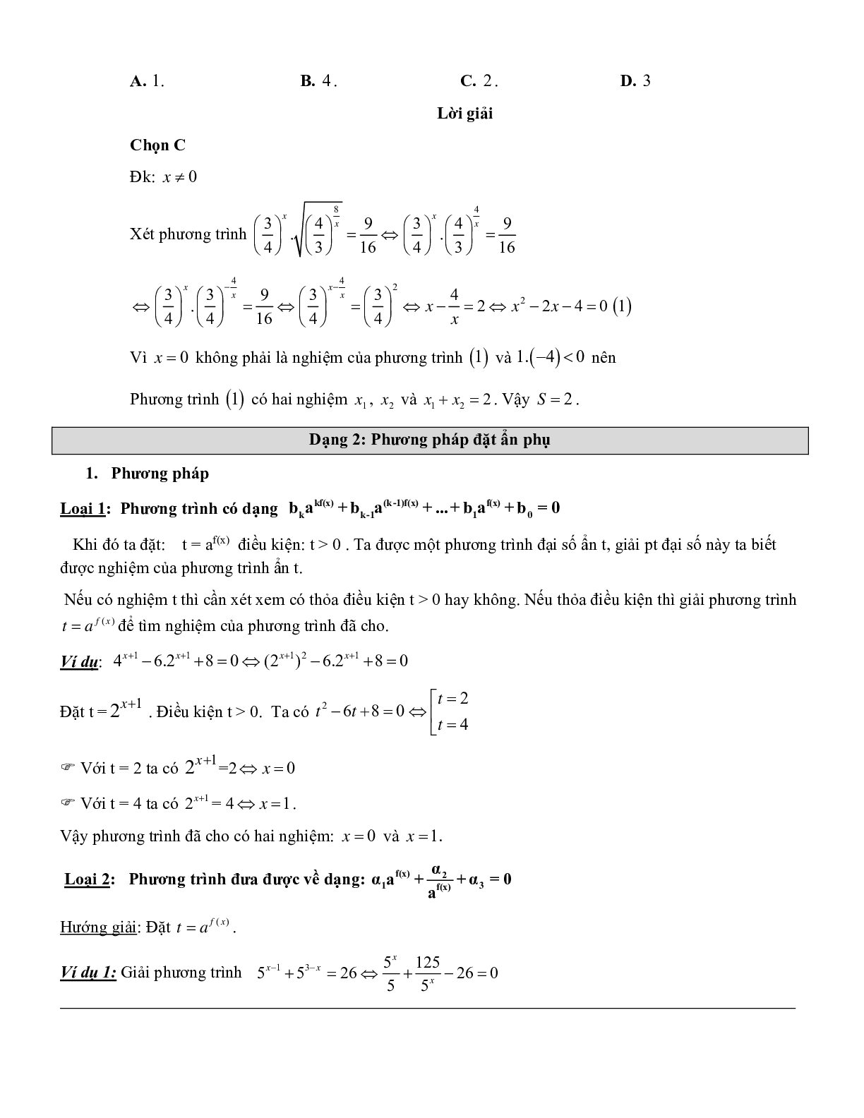 60 Bài tập về Phương trình mũ và phương trình logarit (có đáp án năm 2024) (trang 8)