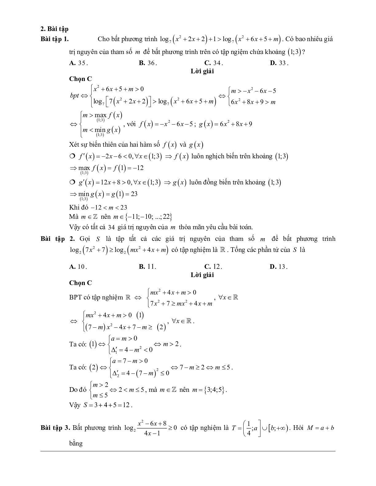 60 Bài tập về Bất phương trình mũ và bất phương trình logarit (2024) có đáp án - Toán 12 (trang 3)