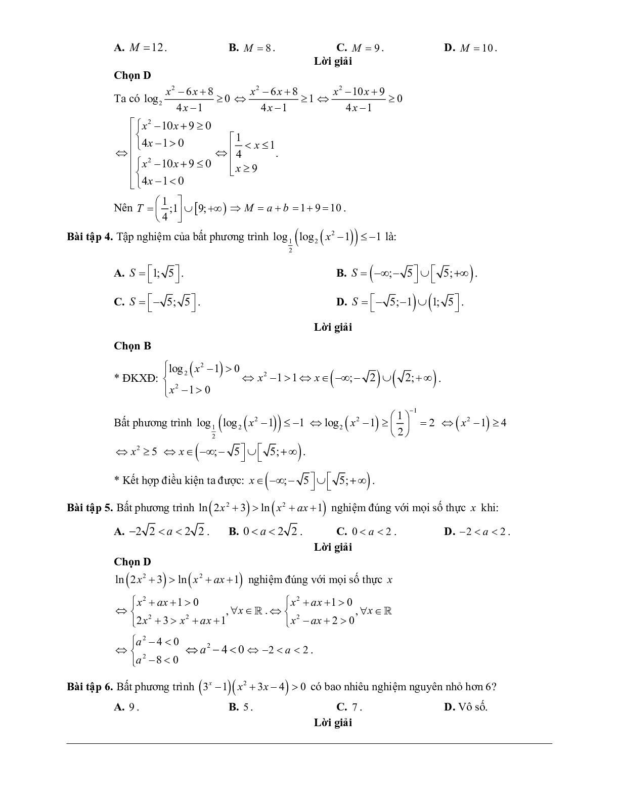 60 Bài tập về Bất phương trình mũ và bất phương trình logarit (2024) có đáp án - Toán 12 (trang 4)