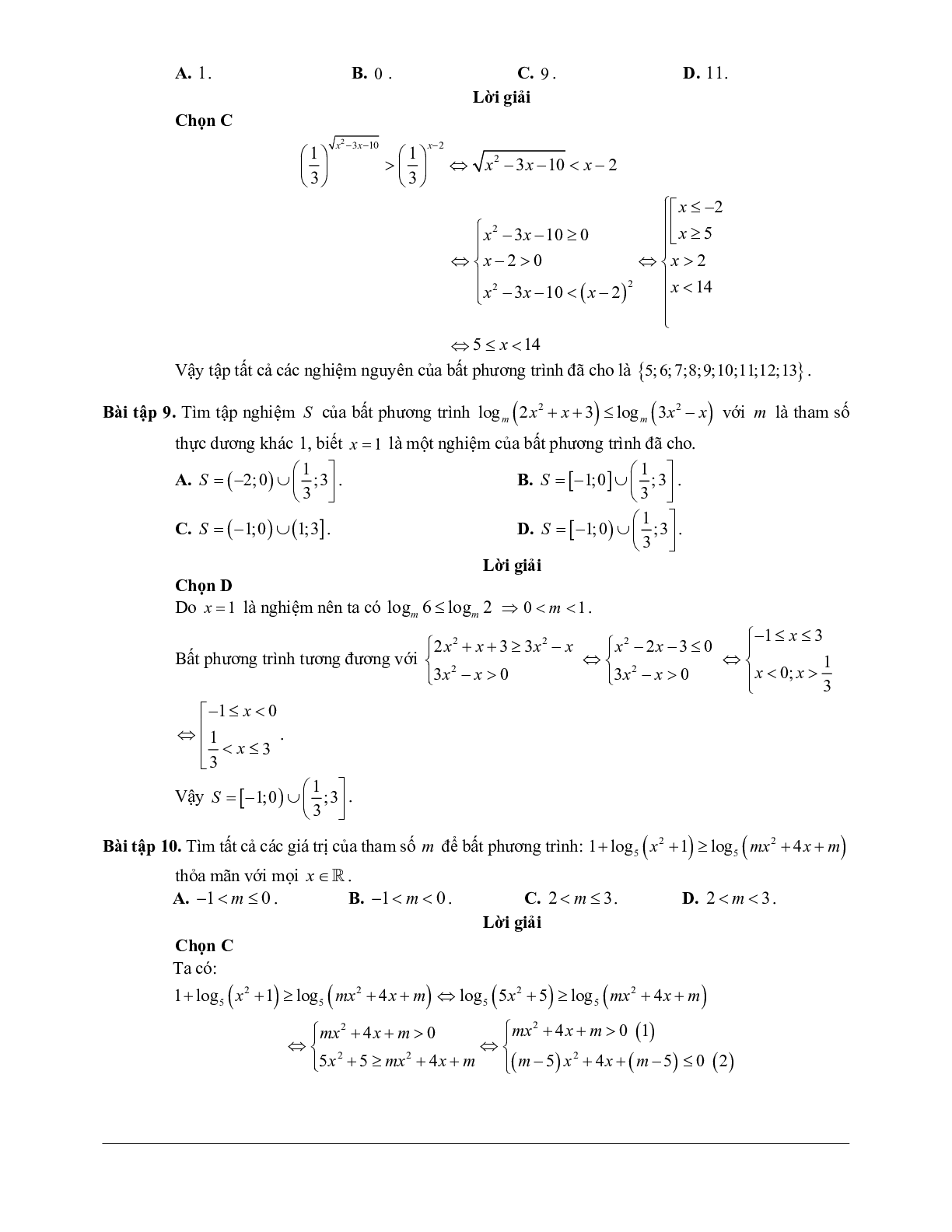 60 Bài tập về Bất phương trình mũ và bất phương trình logarit (2024) có đáp án - Toán 12 (trang 6)