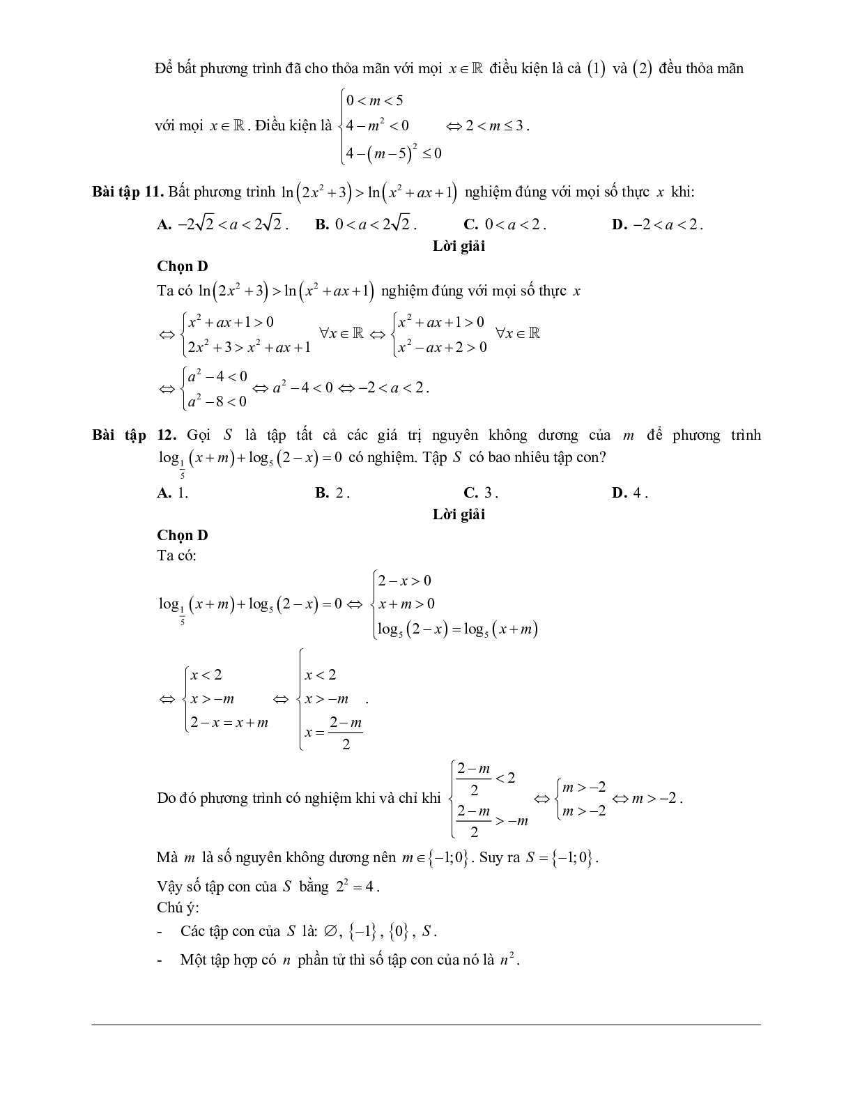 60 Bài tập về Bất phương trình mũ và bất phương trình logarit (2024) có đáp án - Toán 12 (trang 7)