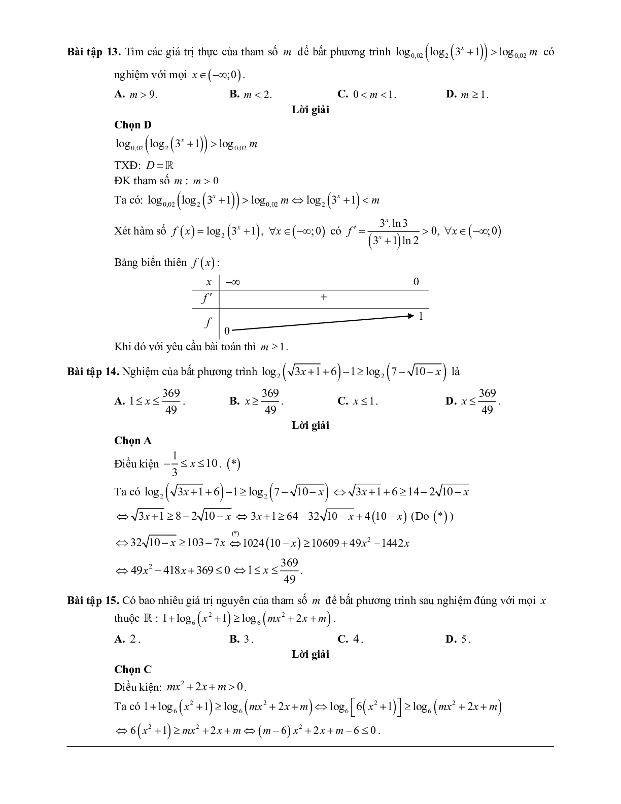 60 Bài tập về Bất phương trình mũ và bất phương trình logarit (2024) có đáp án - Toán 12 (trang 8)