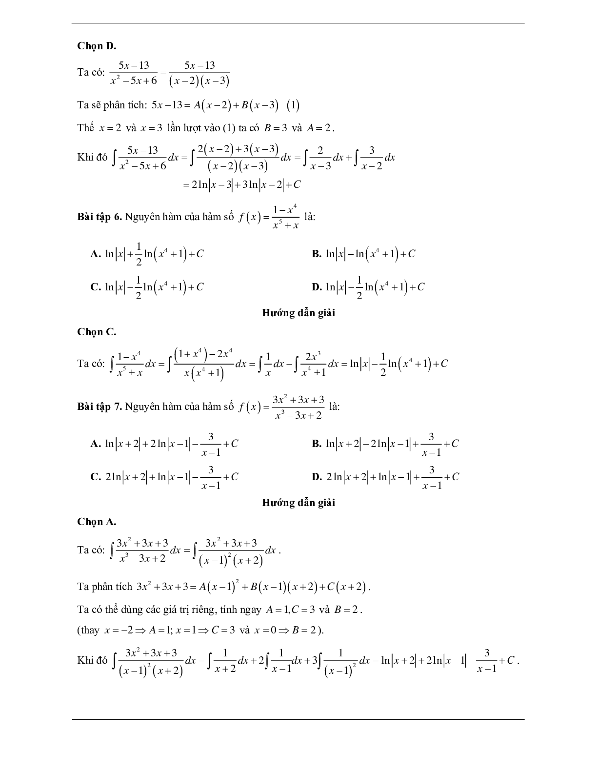 60 Bài tập về Nguyên hàm ( có đáp án năm 2024 ) (trang 5)