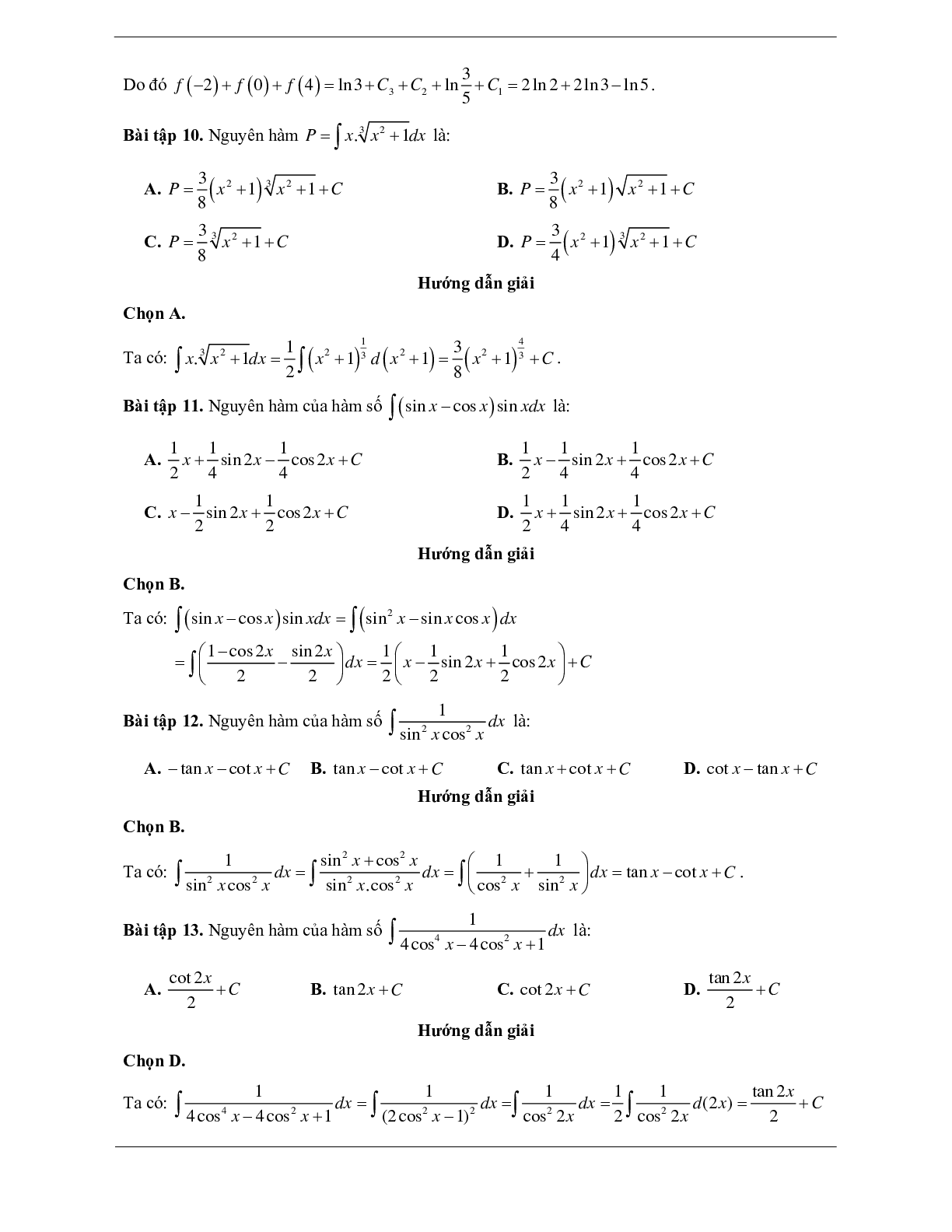 60 Bài tập về Nguyên hàm ( có đáp án năm 2024 ) (trang 8)