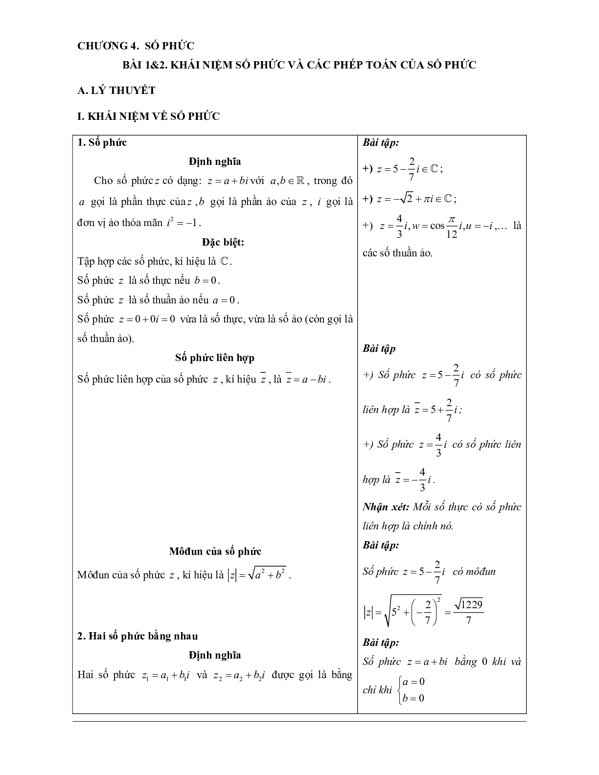 60 Bài tập về số phức (có đáp án năm 2024) - Toán 12 (trang 1)