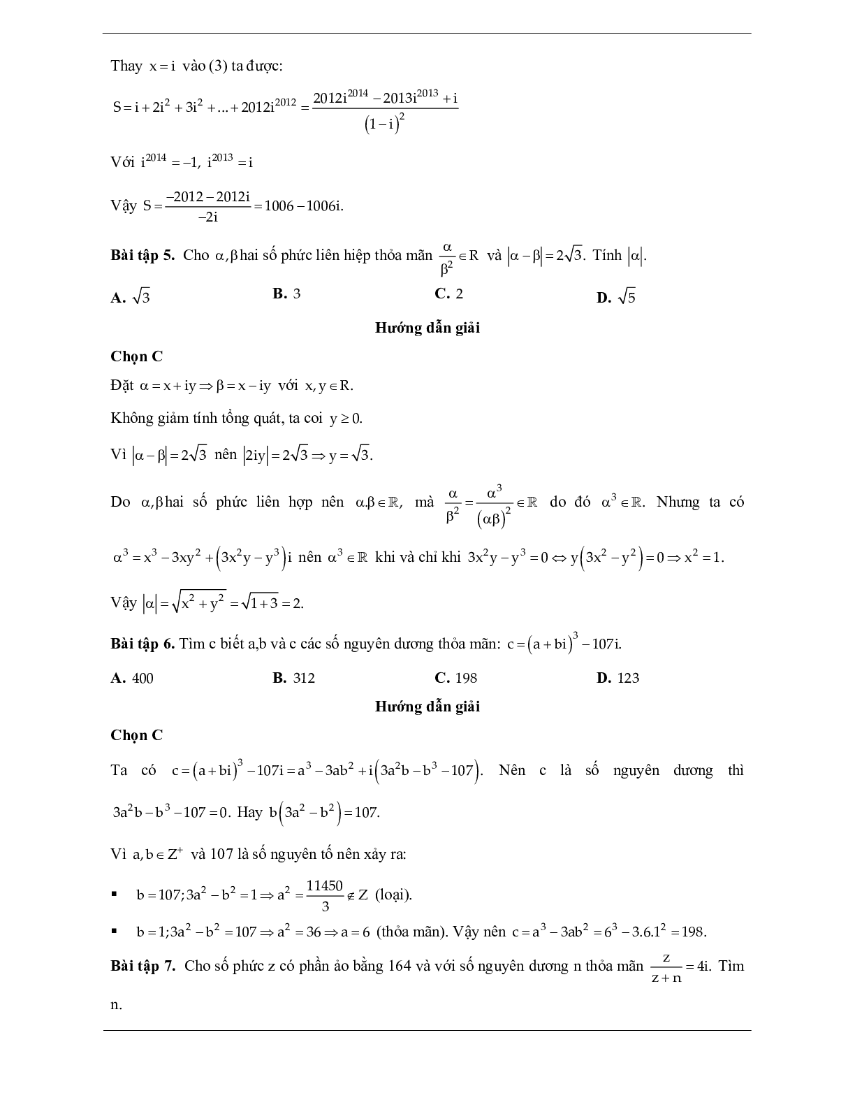 60 Bài tập về số phức (có đáp án năm 2024) - Toán 12 (trang 8)