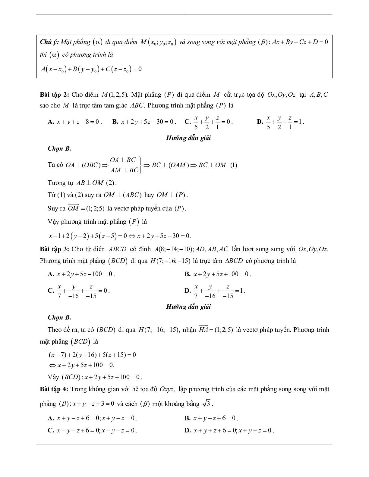 60 Bài tập về phương trình mặt phẳng (có đáp án năm 2024) - Toán 12 (trang 5)