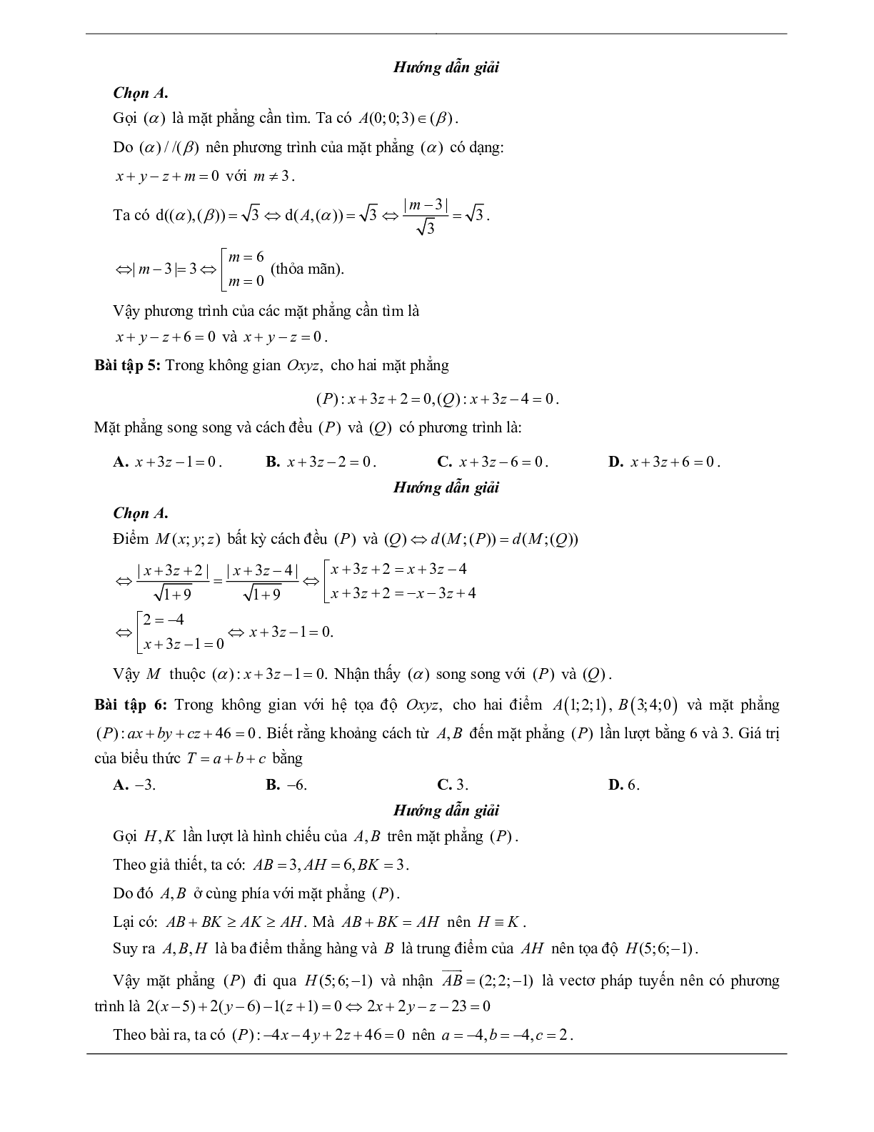 60 Bài tập về phương trình mặt phẳng (có đáp án năm 2024) - Toán 12 (trang 6)