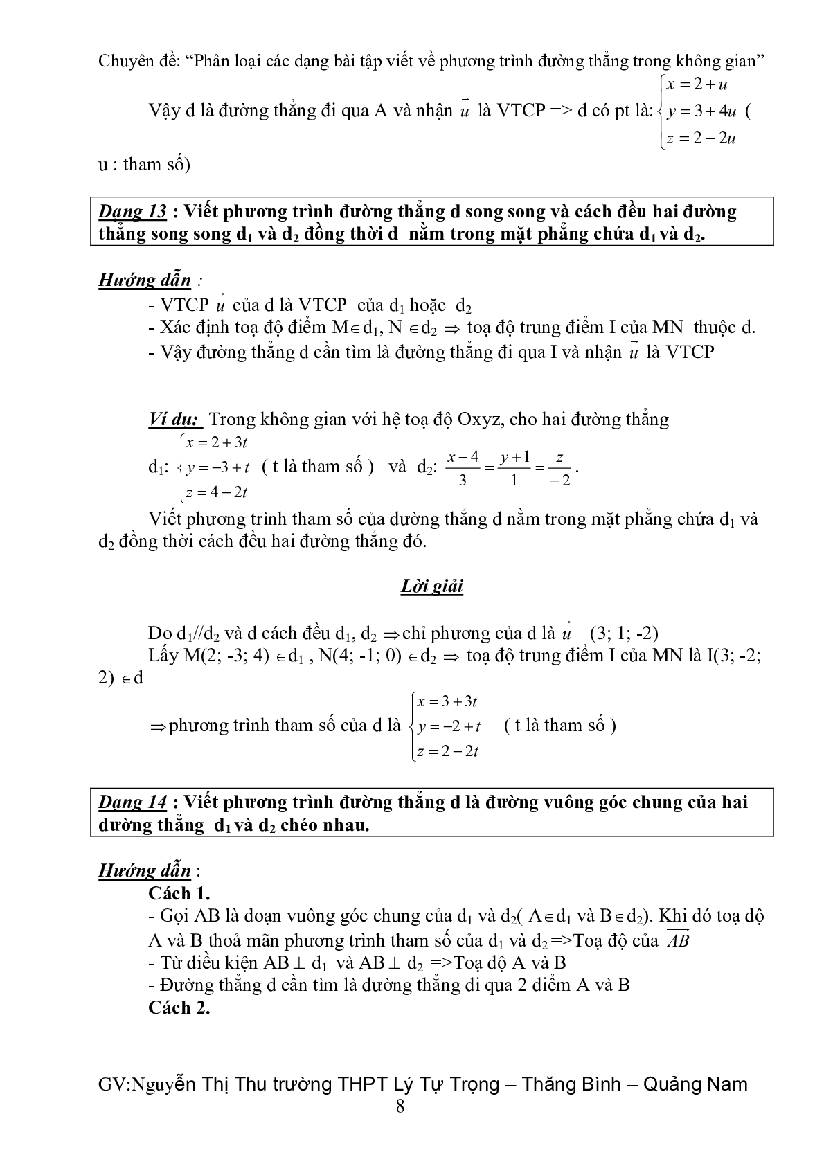 60 Bài tập về phương trình đường thẳng trong không gian (có đáp án năm 2024) - Toán 12 (trang 8)