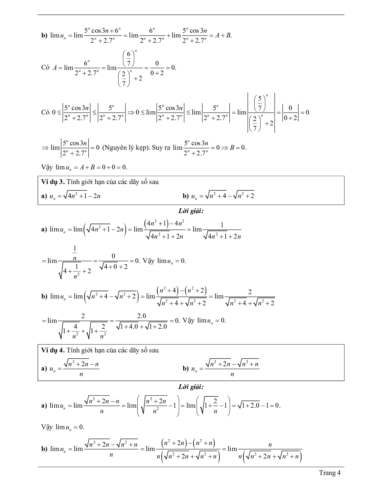 70 Bài tập về giới hạn của dãy số (có đáp án năm 2024) - Toán 11 (trang 4)